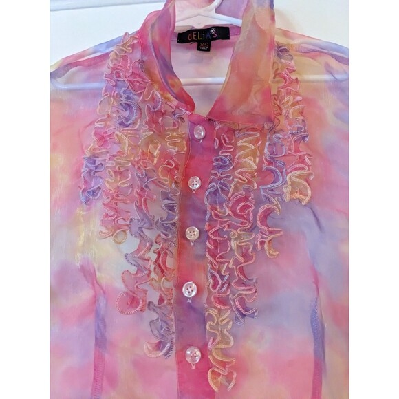 Delia's Sheer Multi Ruffle Top XS Vintage Y2K Prep Punk Fairycore - Picture 2 of 5